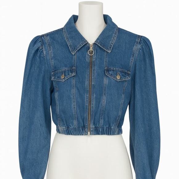 Maeve Jackets & Blazers - Maeve by Anthropologie Puff Sleeve Cropped Denim Jacket – Size M